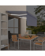 Auvent automatique store LED capteur de vent 3x2,5 m Bleu/blanc | Mobilier & Déco