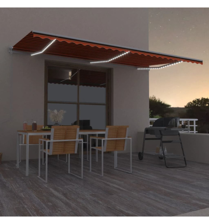 Auvent automatique capteur de vent LED 600x350 cm Orange marron | Mobilier & Déco