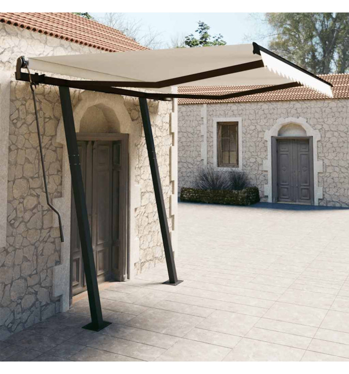 Auvent rétractable automatique et poteaux 3x2,5 m Crème | Mobilier & Déco