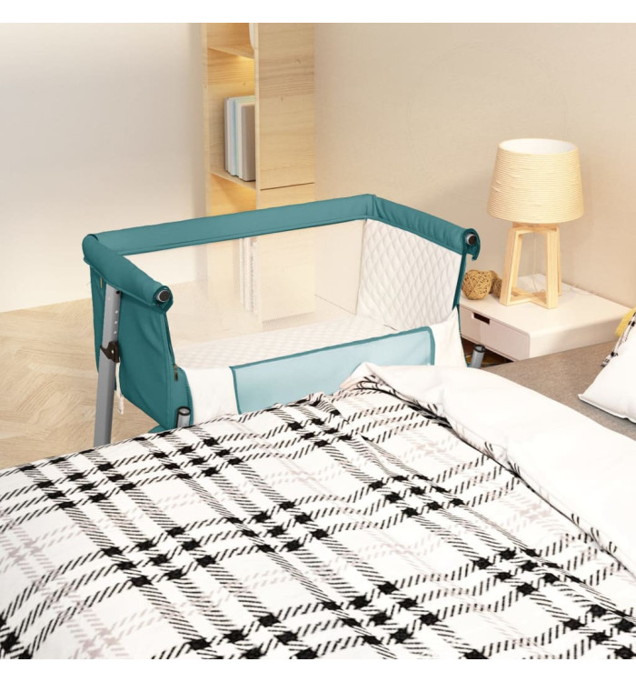 Lit pour bébé avec matelas Vert Tissu de lin | Mobilier & Déco