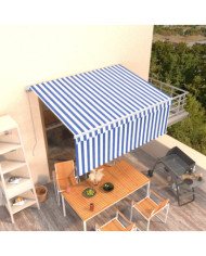 Auvent manuel rétractable avec store 3x2,5 m Bleu et blanc | Mobilier & Déco
