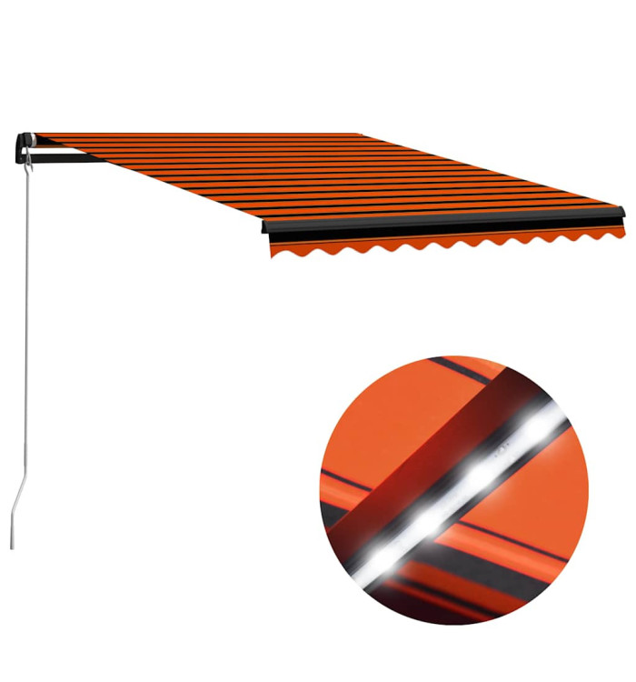 Auvent manuel rétractable avec LED 300x250 cm Orange et marron | Mobilier & Déco