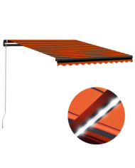 Auvent manuel rétractable avec LED 300x250 cm Orange et marron | Mobilier & Déco