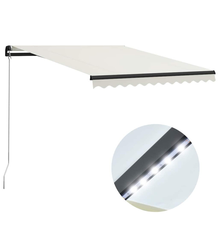 Auvent manuel rétractable avec LED 300x250 cm Crème | Mobilier & Déco