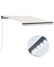 Auvent manuel rétractable avec LED 300x250 cm Crème | Mobilier & Déco
