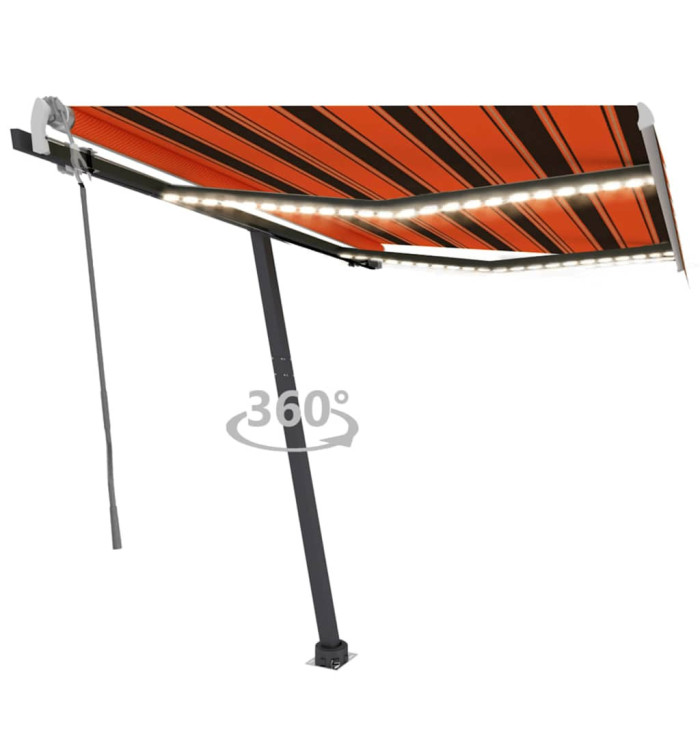 Auvent manuel rétractable avec LED 300x250 cm Orange et marron | Mobilier & Déco