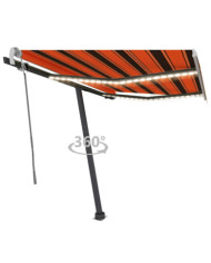 Auvent manuel rétractable avec LED 300x250 cm Orange et marron | Mobilier & Déco