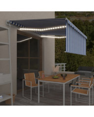 Auvent automatique store capteur de vent LED 4x3m Bleu et blanc | Mobilier & Déco