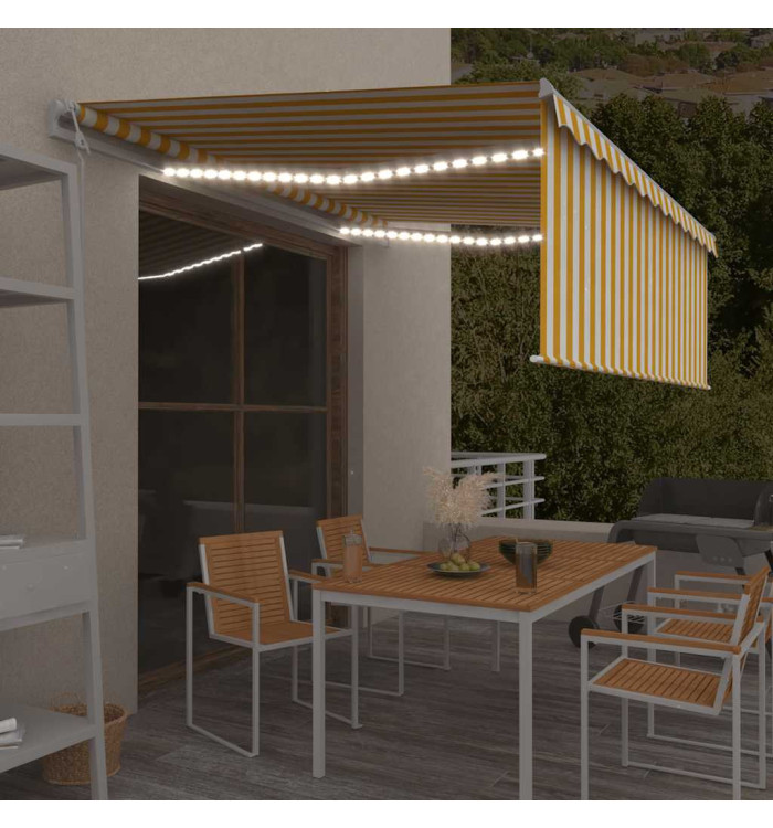 Auvent automatique store capteur de vent LED 4x3m Jaune blanc | Mobilier & Déco