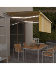 Auvent automatique store capteur de vent LED 4x3m Jaune blanc | Mobilier & Déco