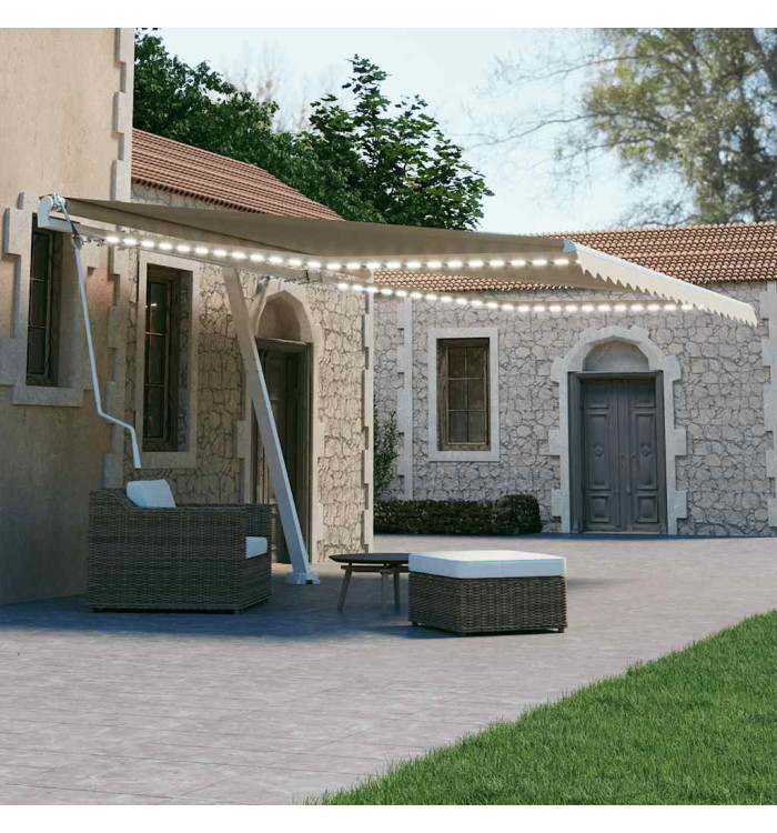Auvent automatique avec capteur de vent et LED 400x300 cm Crème | Mobilier & Déco