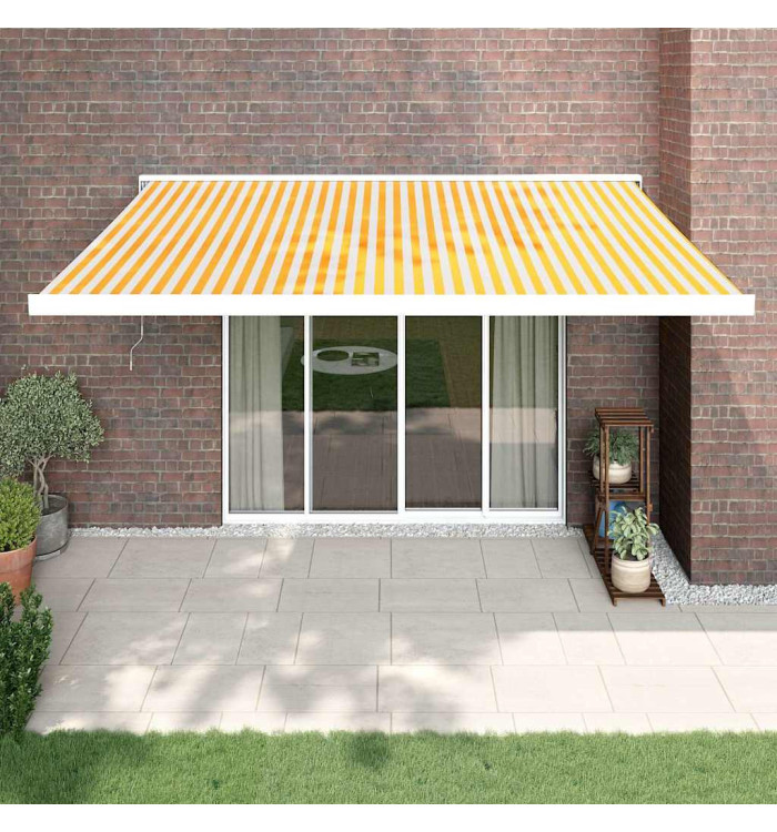Auvent rétractable jaune et blanc 4,5x3 m tissu et aluminium | Mobilier & Déco