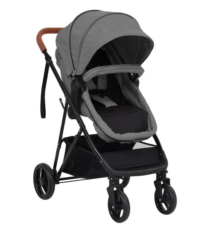 Poussette pour bébé 2-en-1 Gris clair et noir Acier | Mobilier & Déco