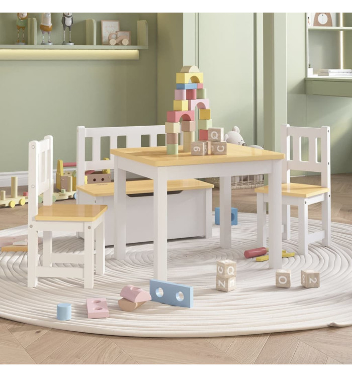 Ensemble de table et chaises enfants 4 pcs Blanc et beige MDF | Mobilier & Déco