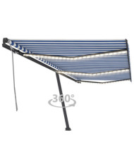 Auvent manuel rétractable avec LED 600x300 cm Bleu et blanc | Mobilier & Déco
