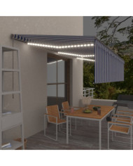 Auvent manuel rétractable avec store et LED 6x3 m Bleu et blanc | Mobilier & Déco