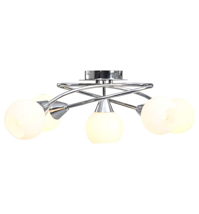 Plafonnier avec abat-jour en verre 5 ampoules E14 Blanc Bol | Mobilier & Déco