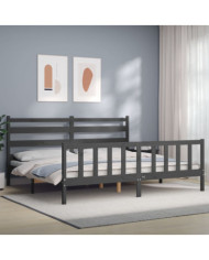 Cadre de lit avec tête de lit gris 180x200 cm bois massif | Mobilier & Déco