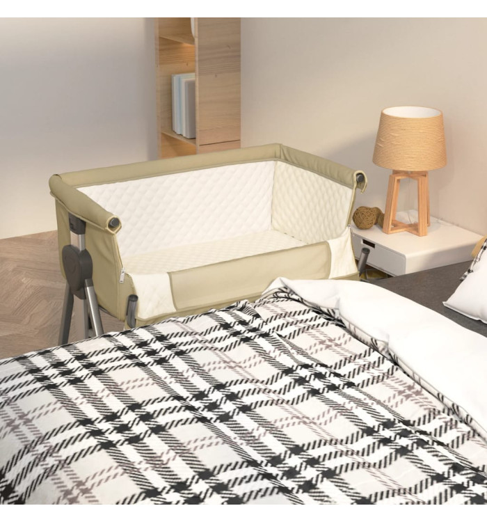 Lit pour bébé avec matelas Taupe Tissu de lin | Mobilier & Déco