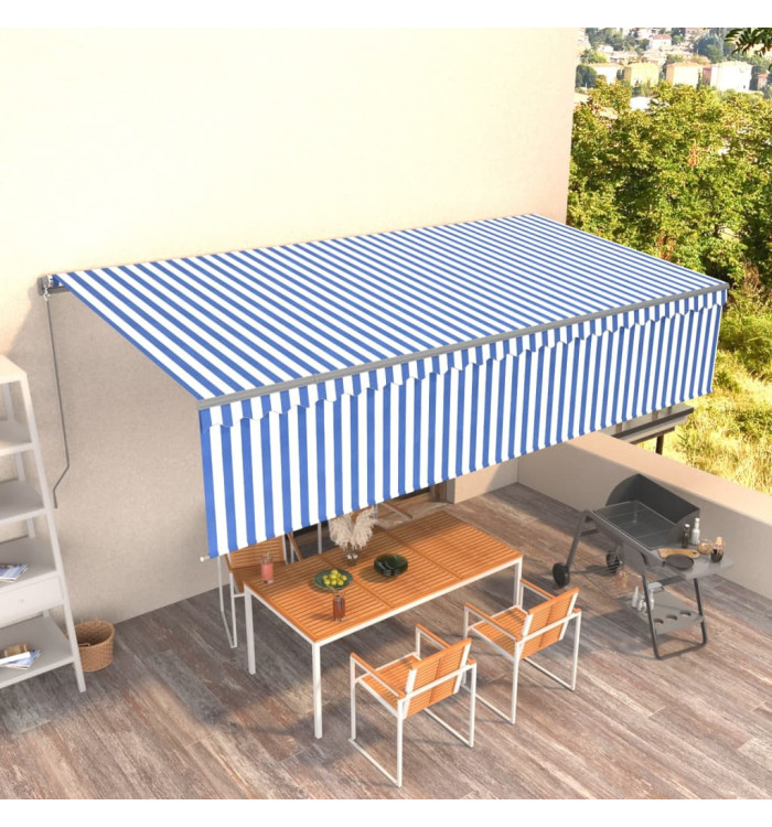 Auvent manuel rétractable avec store 6x3 m Bleu et blanc | Mobilier & Déco