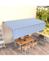 Auvent manuel rétractable avec store 6x3 m Bleu et blanc | Mobilier & Déco