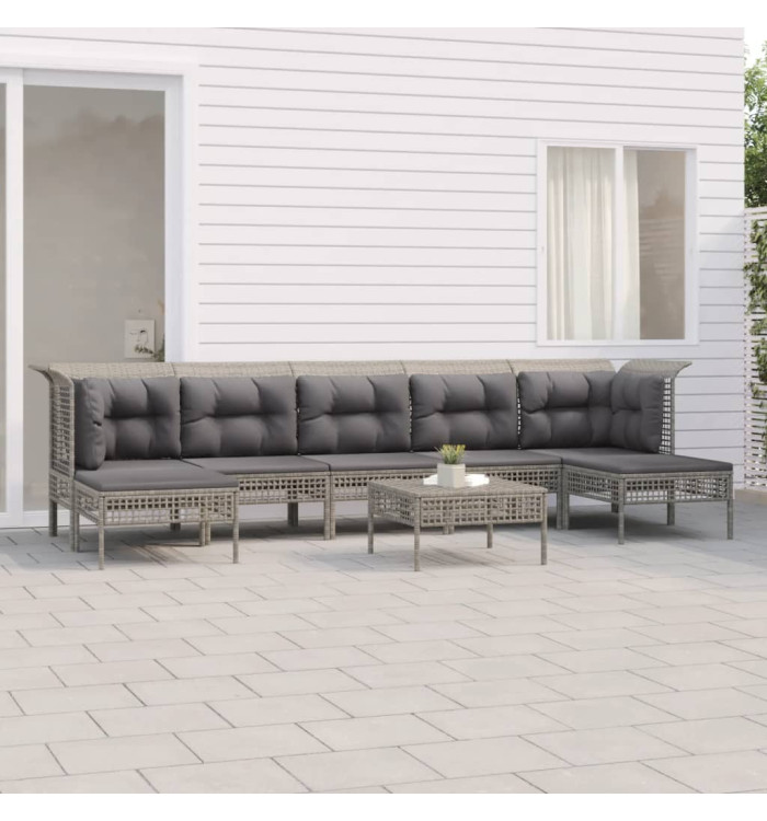 Salon de jardin 8 pcs avec coussins Gris Résine tressée | Mobilier & Déco