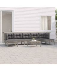 Salon de jardin 8 pcs avec coussins Gris Résine tressée | Mobilier & Déco
