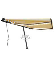 Auvent manuel rétractable avec LED 450x350 cm Jaune et blanc | Mobilier & Déco