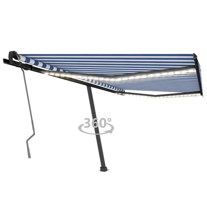 Auvent manuel rétractable avec LED 450x350 cm Bleu et blanc | Mobilier & Déco