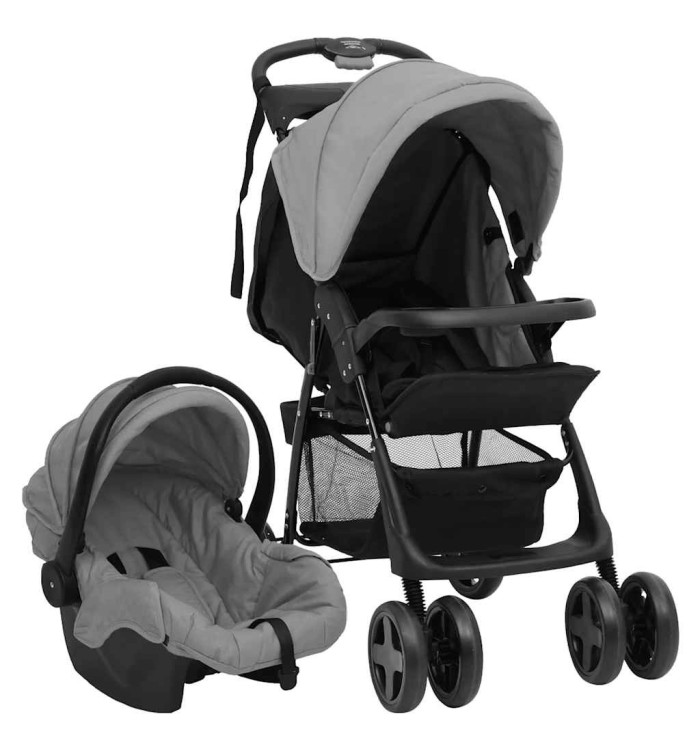 Poussette pour bébé 3-en-1 Gris clair et noir Acier | Mobilier & Déco