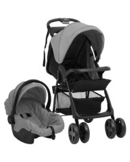 Poussette pour bébé 3-en-1 Gris clair et noir Acier | Mobilier & Déco