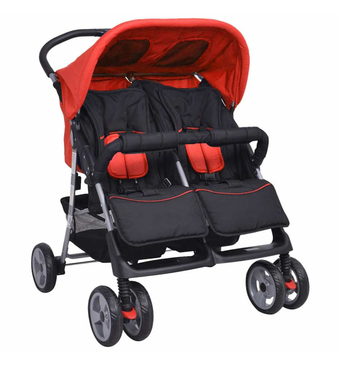 Poussette à deux places Acier Rouge et noir | Mobilier & Déco