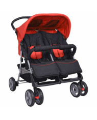 Poussette à deux places Acier Rouge et noir | Mobilier & Déco
