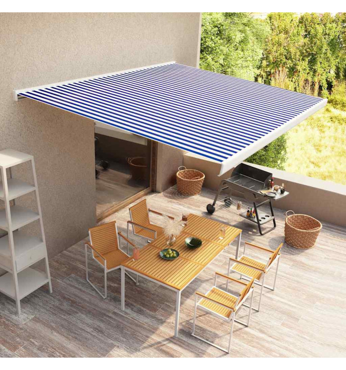 Store à cassette motorisé 500x300 cm Bleu et blanc | Mobilier & Déco