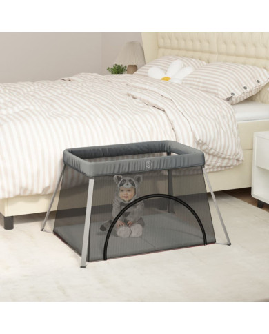 Parc pour bébé avec matelas Gris foncé Tissu de lin | Mobilier & Déco