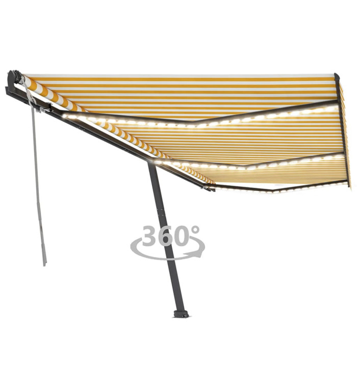 Auvent manuel rétractable avec LED 600x350 cm Jaune et blanc | Mobilier & Déco