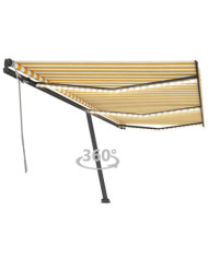 Auvent manuel rétractable avec LED 600x350 cm Jaune et blanc | Mobilier & Déco
