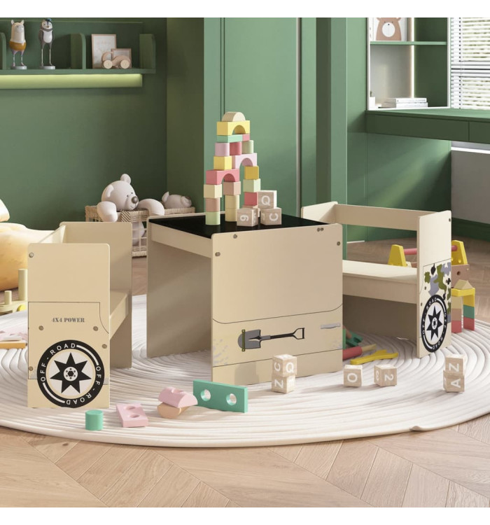 Table et chaises enfant 3 pcs Véhicule tout-terrain MDF | Mobilier & Déco