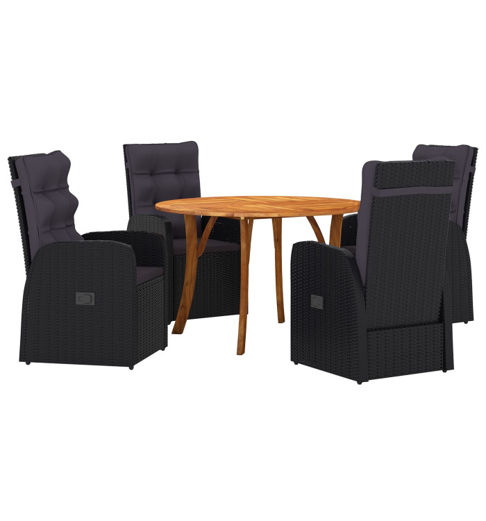 Ensemble de Salle à Manger de Jardin de 5 Pièces avec Coussins Noir Rattan Acacia | Mobilier & Déco
