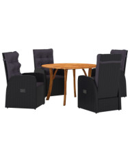 Ensemble de Salle à Manger de Jardin de 5 Pièces avec Coussins Noir Rattan Acacia | Mobilier & Déco