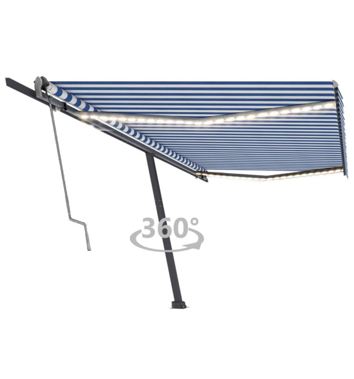 Auvent automatique capteur de vent/LED 500x300 cm Bleu et blanc | Mobilier & Déco