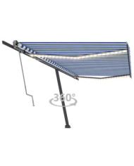 Auvent automatique capteur de vent/LED 500x300 cm Bleu et blanc | Mobilier & Déco