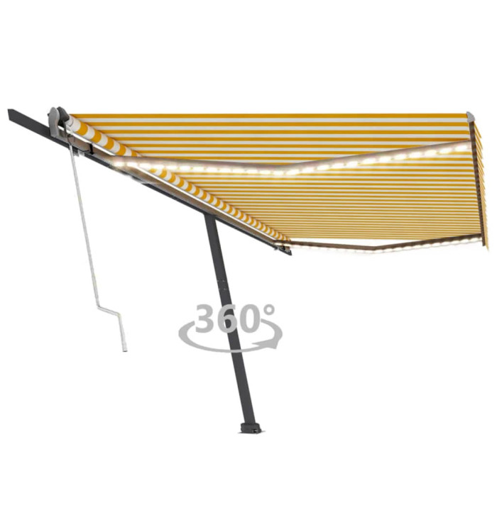 Auvent automatique capteur de vent/LED 500x300cm Jaune et blanc | Mobilier & Déco