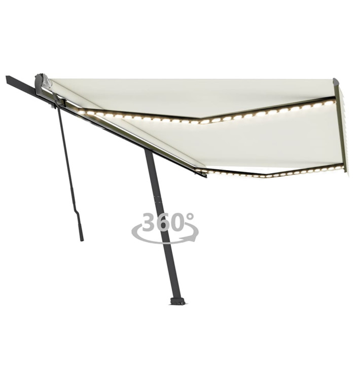 Auvent manuel rétractable avec LED 500x350 cm Crème | Mobilier & Déco