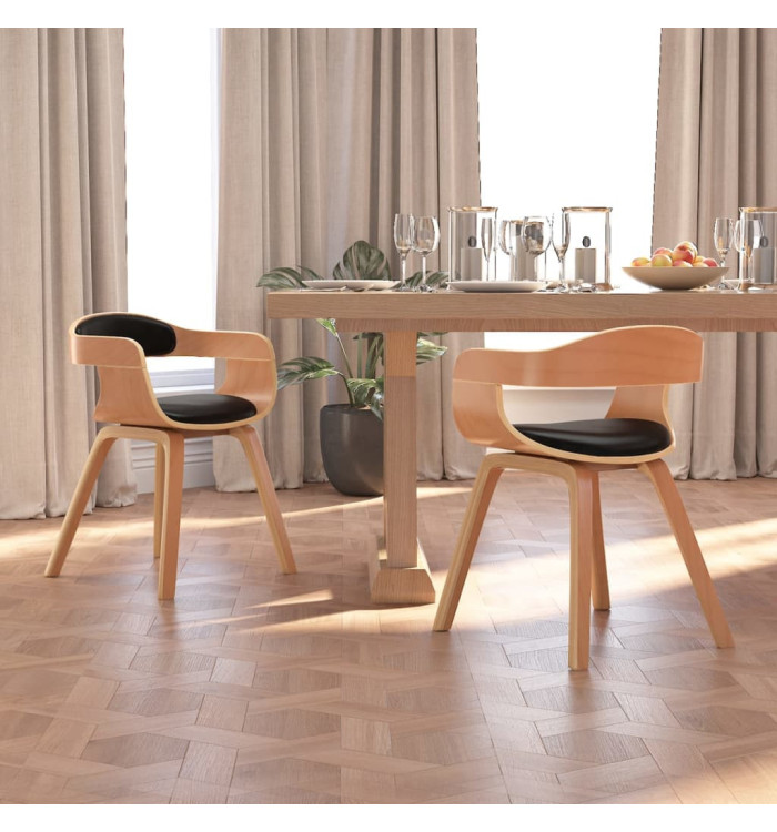 Chaises à manger lot de 2 noir bois courbé et similicuir | Mobilier & Déco