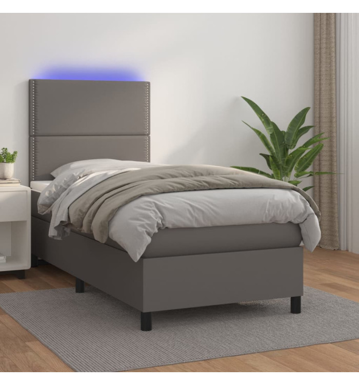 Sommier à lattes de lit avec matelas et LED Gris 80x200 cm | Mobilier & Déco