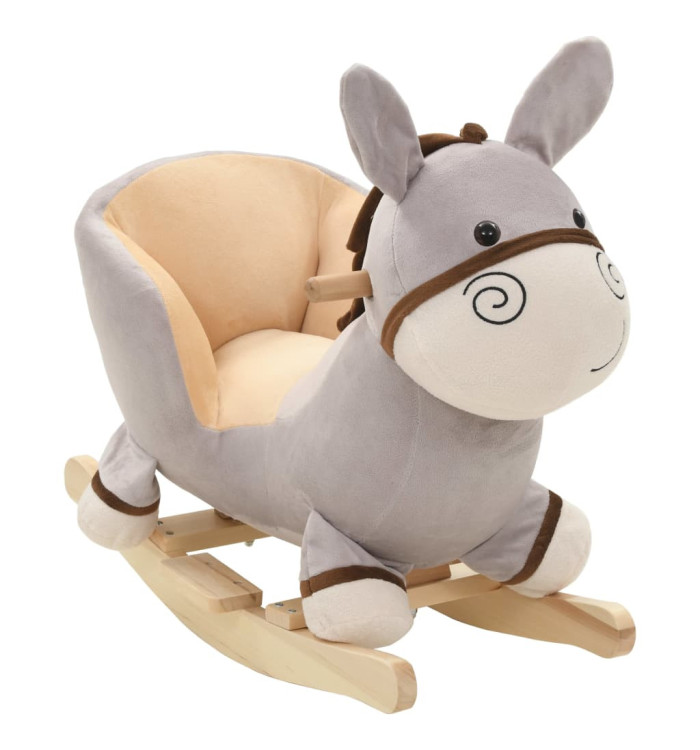Âne à bascule avec dossier Peluche 60x32x55 cm Gris | Mobilier & Déco