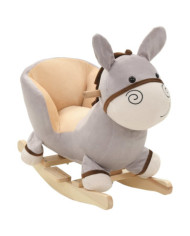 Âne à bascule avec dossier Peluche 60x32x55 cm Gris | Mobilier & Déco