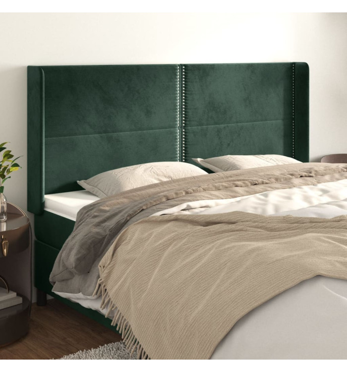 Tête de lit avec oreilles Vert foncé 203x16x118/128 cm Velours | Mobilier & Déco