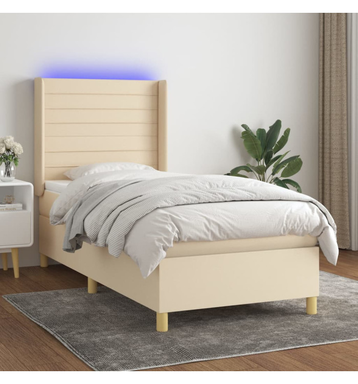 Sommier à lattes de lit matelas et LED Crème 100x200 cm Tissu | Mobilier & Déco